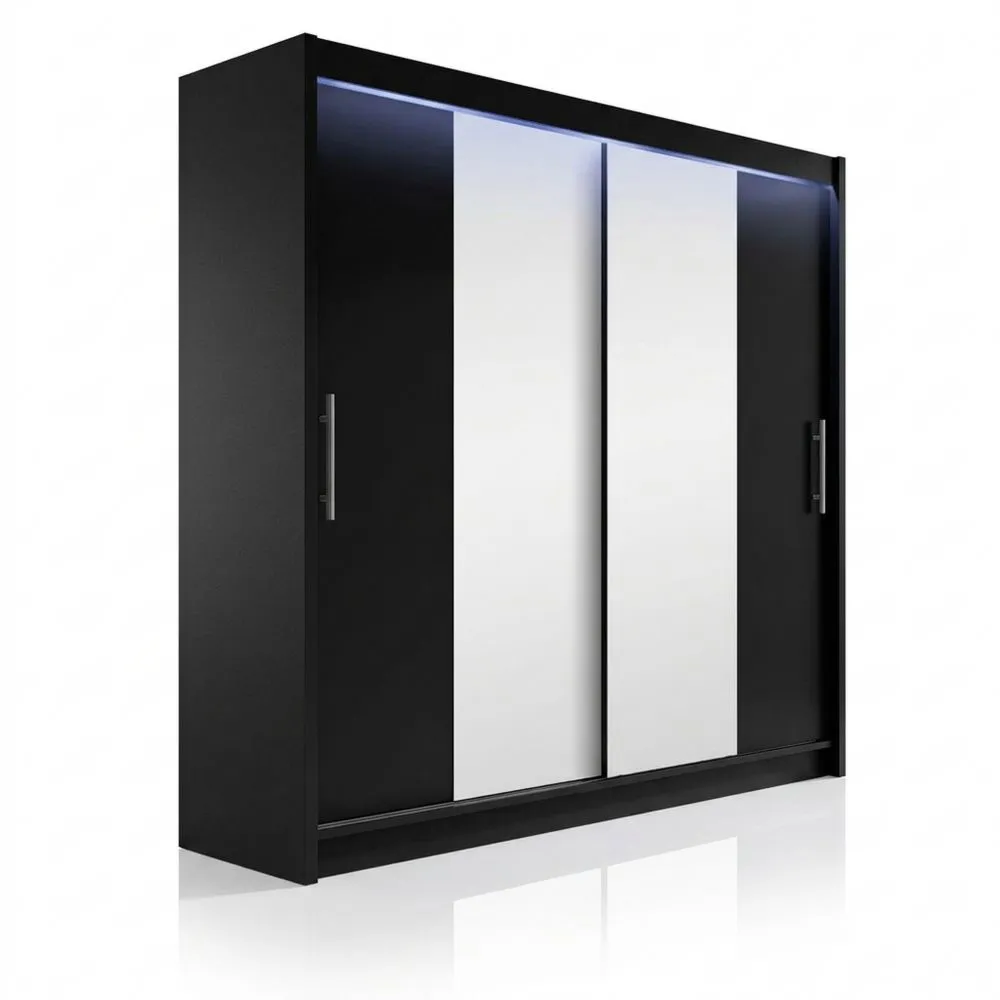 Moderner Schwebetürenschrank mit Spiegel und LED-Beleuchtung 180x215x58cm