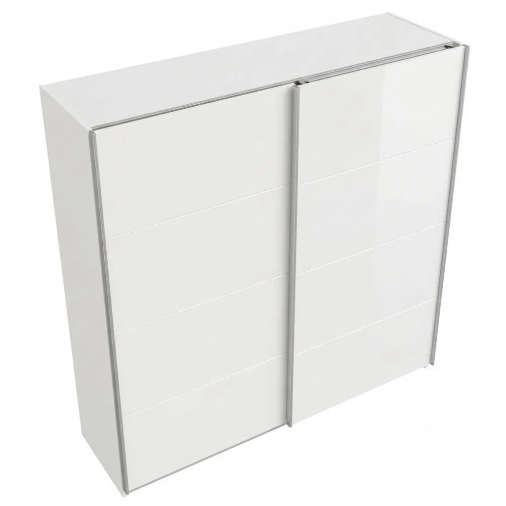 Kleiderschrank mit Schiebetüren, 2-türig, inklusive Einlegeböden und Kleiderstangen, Farbe Weiß/Glas