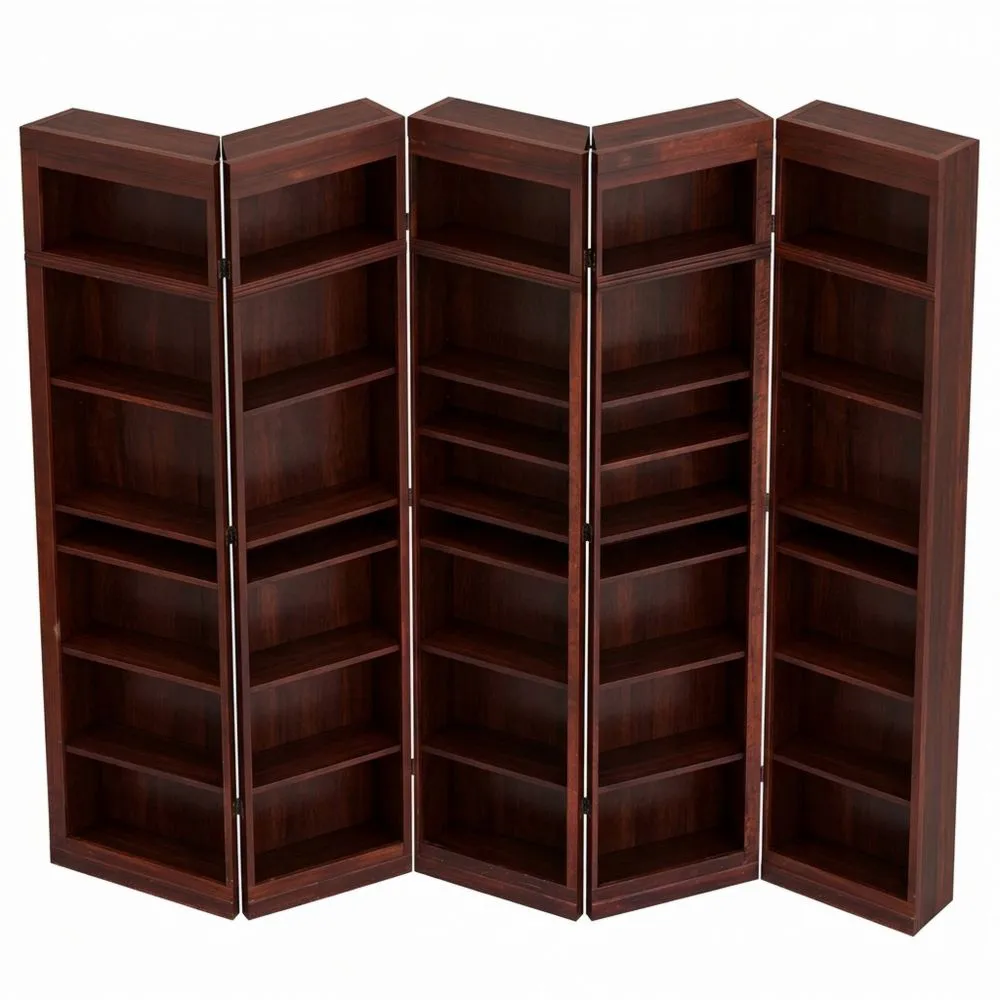 Paravent Raumteiler mit Bücherregal-Motiv, 5-teilig, 225x172cm