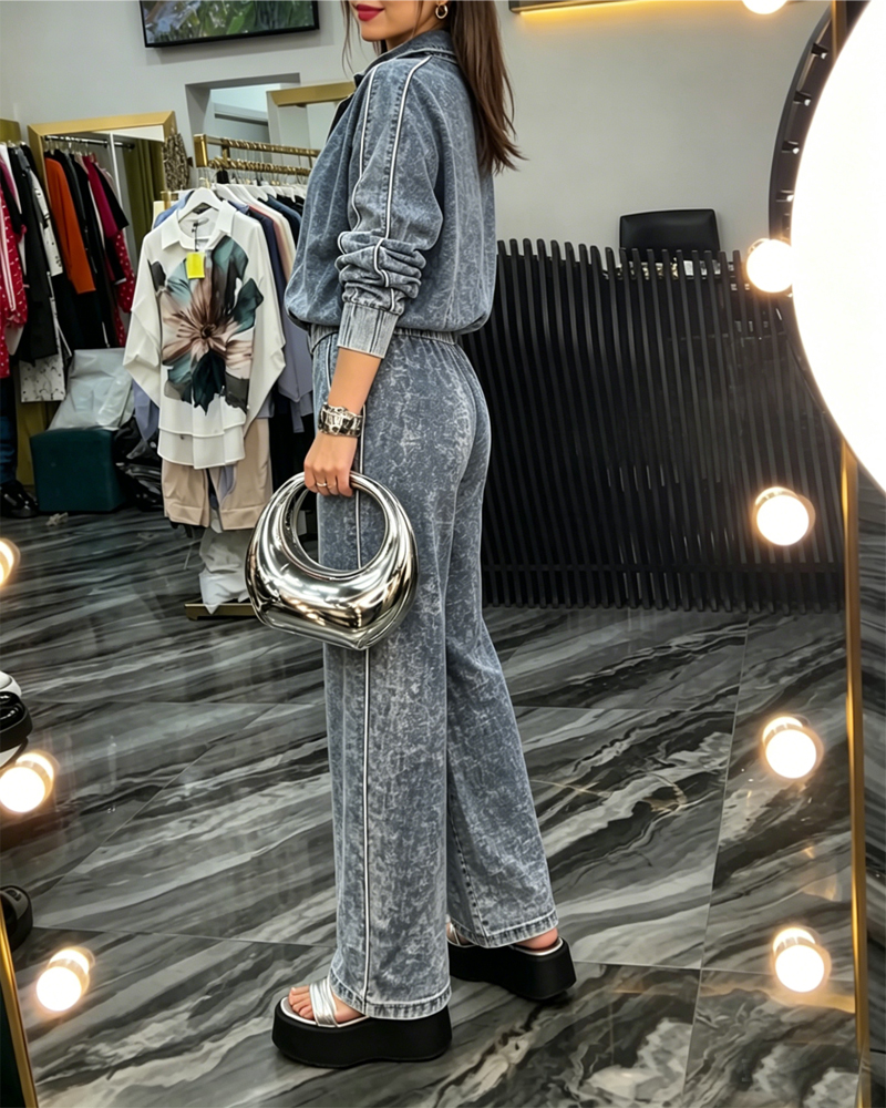 Women's Spring and Summer Comfortable Washed Retro Last Time and Pants Two-piece Set