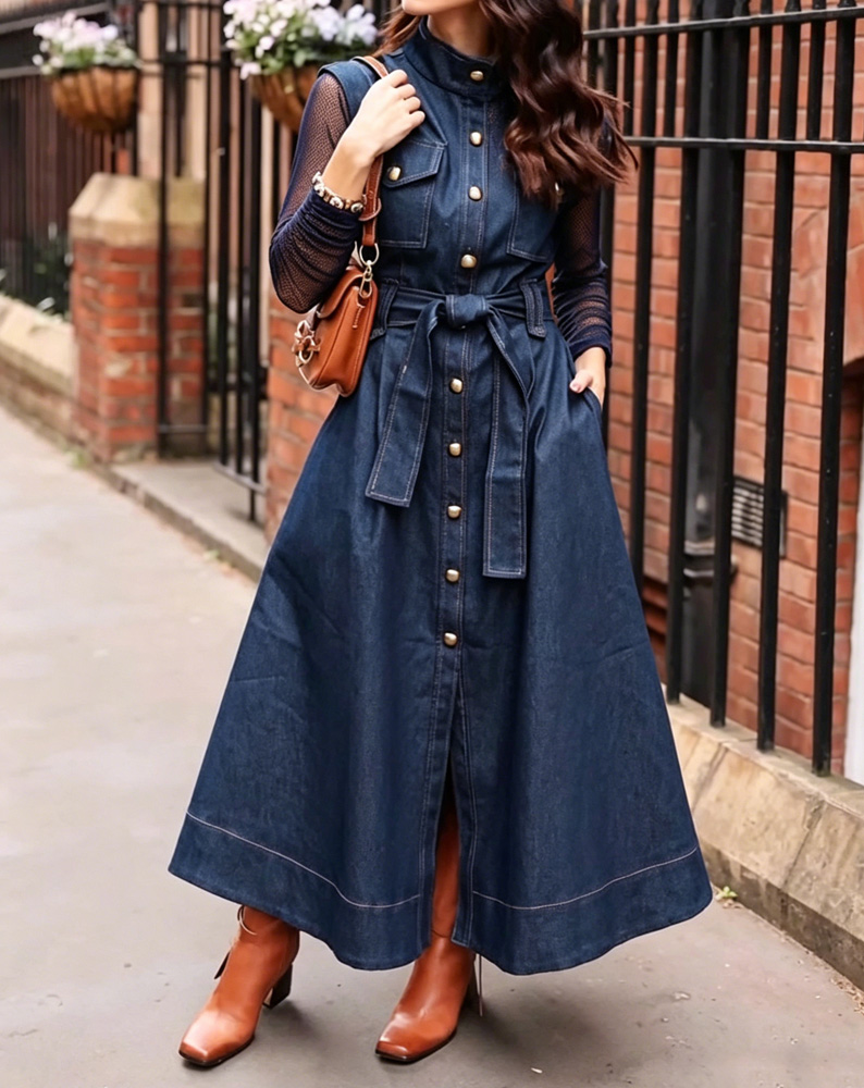 Women's Spring and Summer Patchwork Sleeve Denim Dress