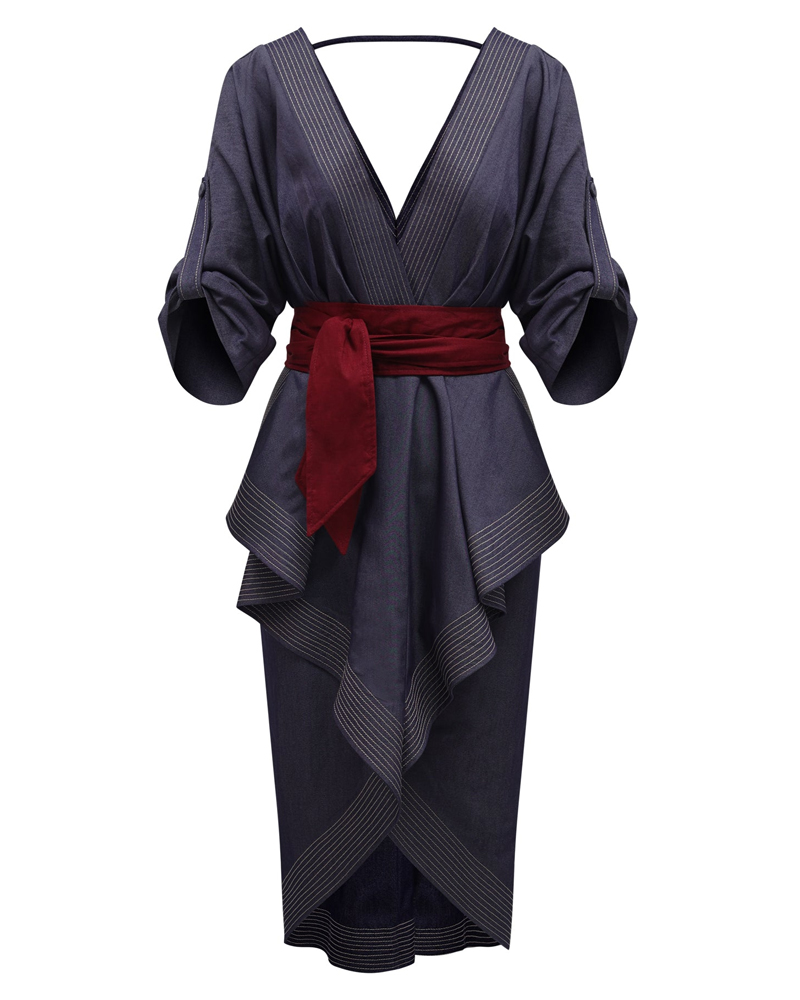 Women's spring and summer comfortable back V-neck denim dress