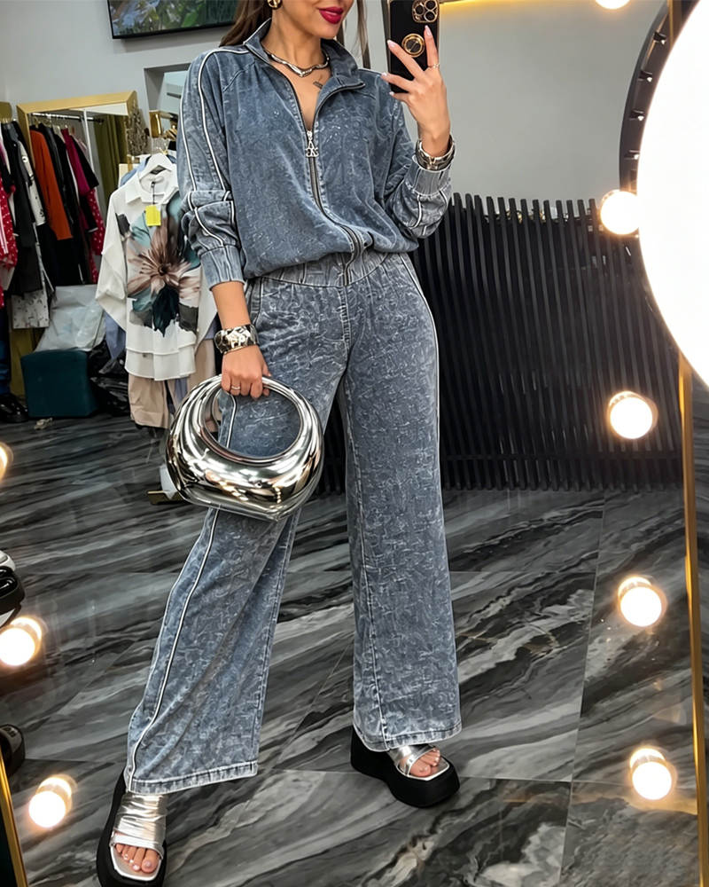 Women's Spring and Summer Comfortable Washed Retro Last Time and Pants Two-piece Set