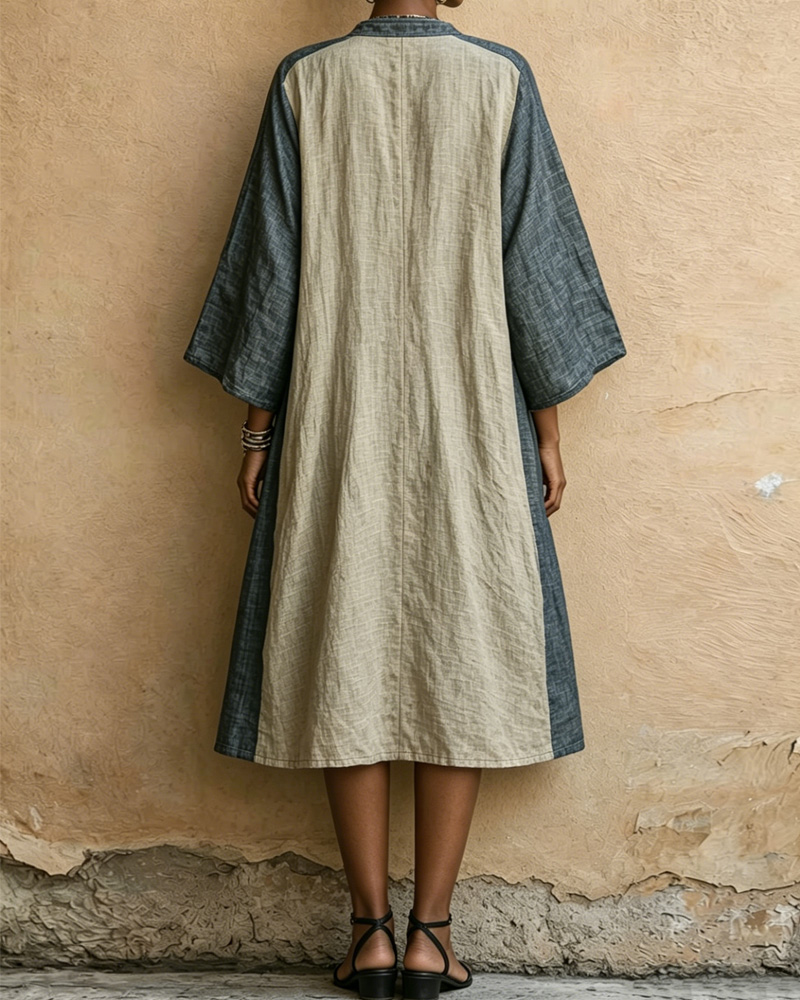 Women's Spring and Summer Comfortable Loose Patterned Retro Denim Dress