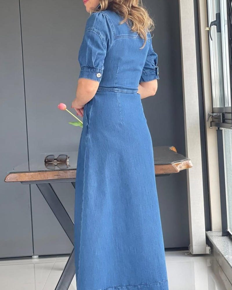 Women's Comfortable Fitted Waist A-line Denim Dress
