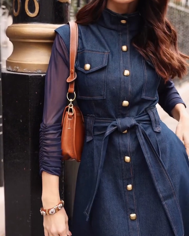 Women's Spring and Summer Patchwork Sleeve Denim Dress