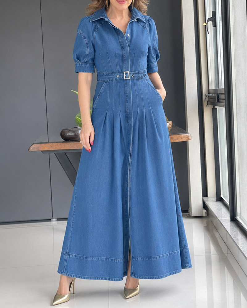Women's Comfortable Fitted Waist A-line Denim Dress