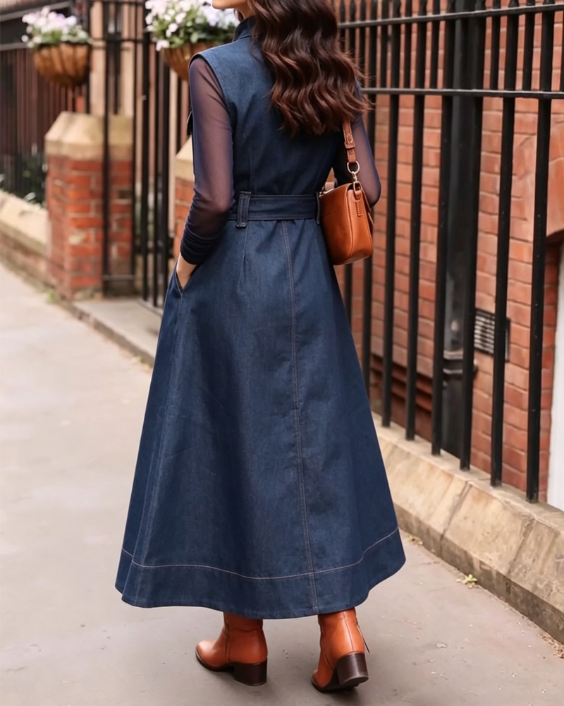 Women's Spring and Summer Patchwork Sleeve Denim Dress