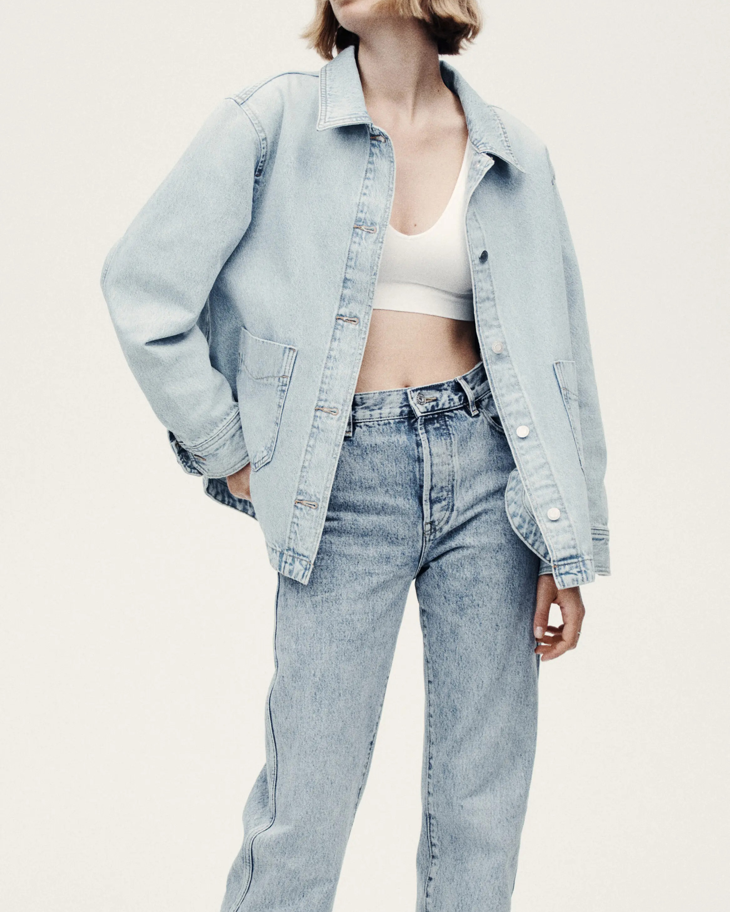 Oversized Light Wash Workwear Denim Jacket