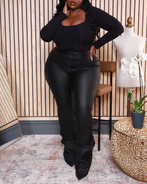 Black Get It Twisted Faux Leather Stacked Jeans