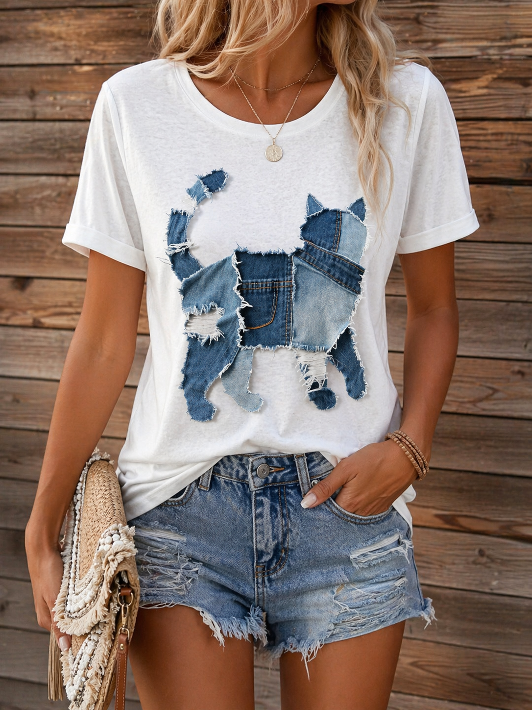 Creative Denim Animal Print T-Shirt