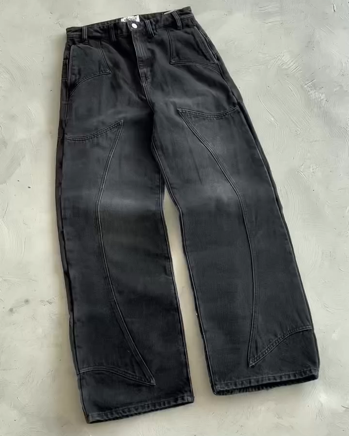 Zombie Graveyard Print Baggy Jeans - Horror Themed Black Wide Leg Denim Pants