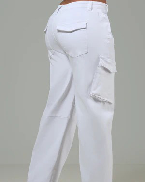 White Get It Done High Rise Cargo Barrel Jeans