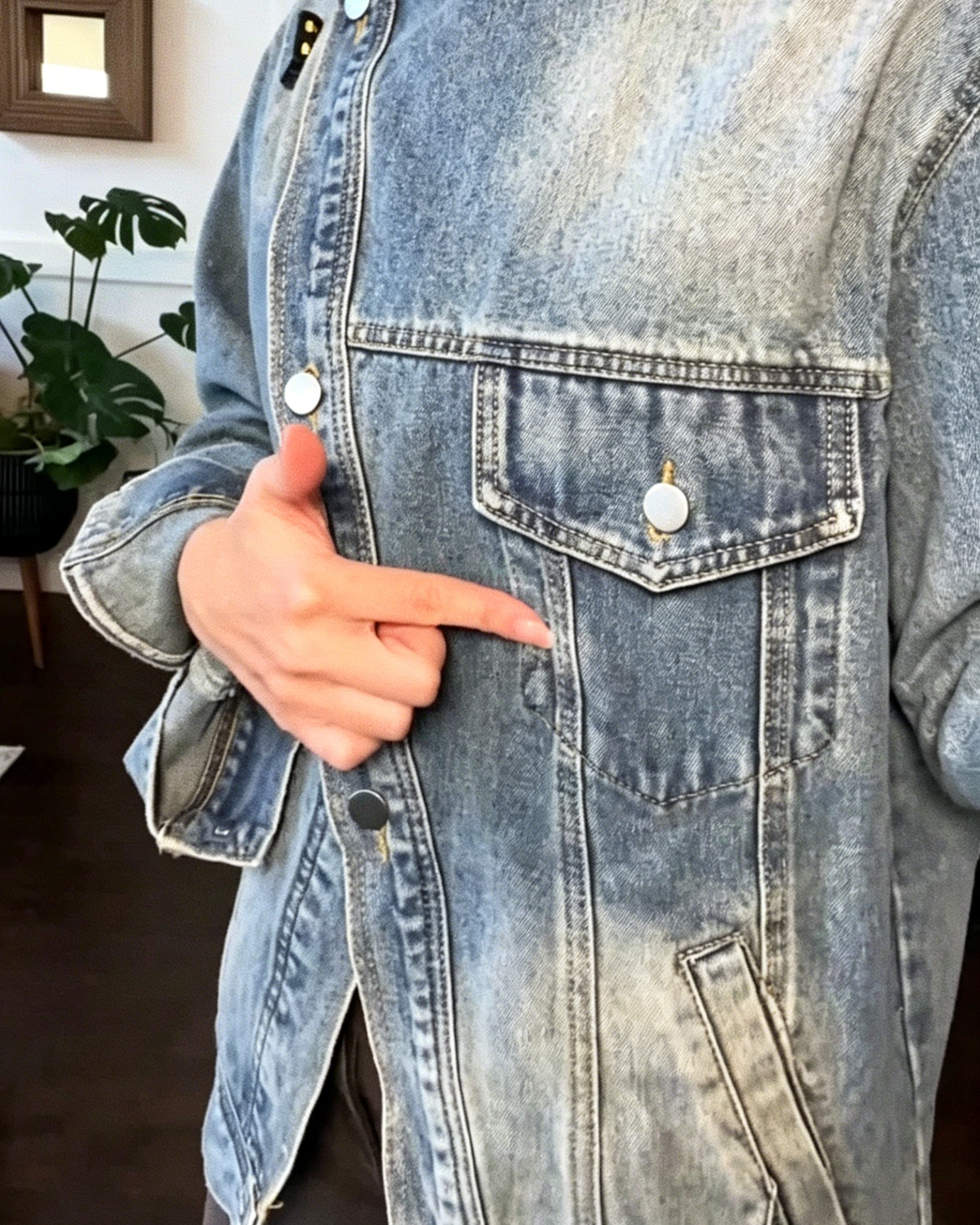 Asymmetric Lapel Washed Denim Jacket