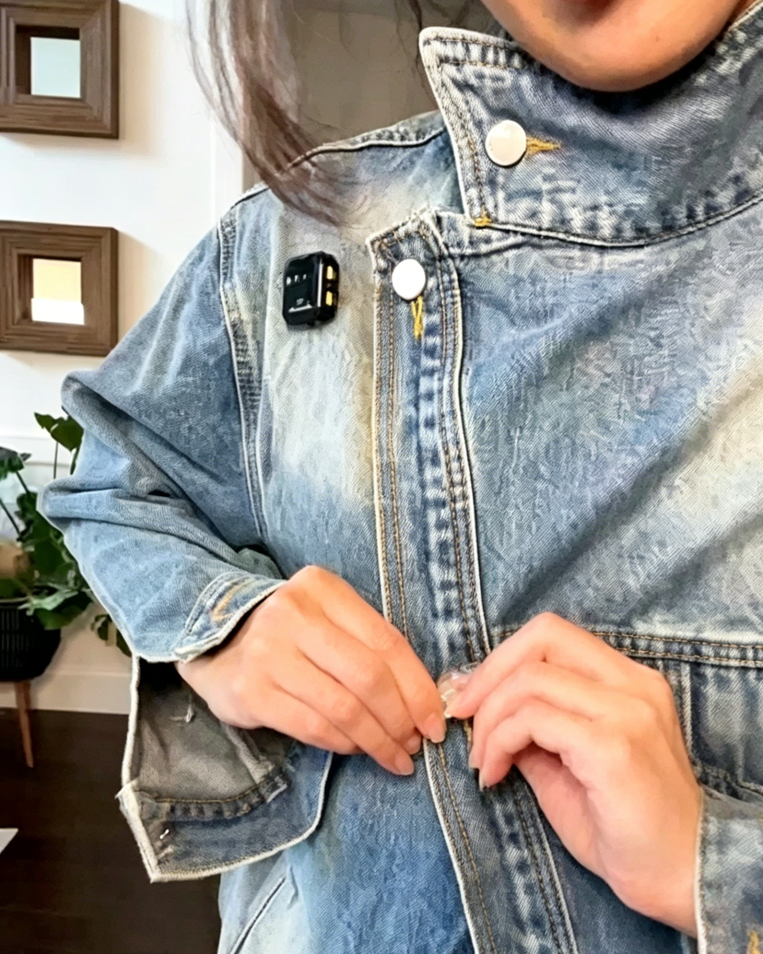 Asymmetric Lapel Washed Denim Jacket