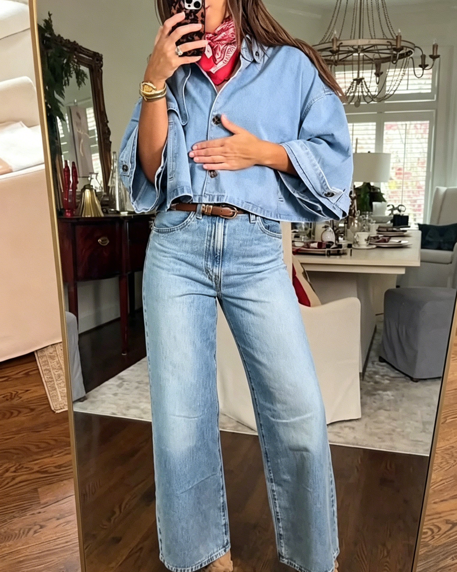 Cropped Wide Lapel Light Wash Denim Jacket