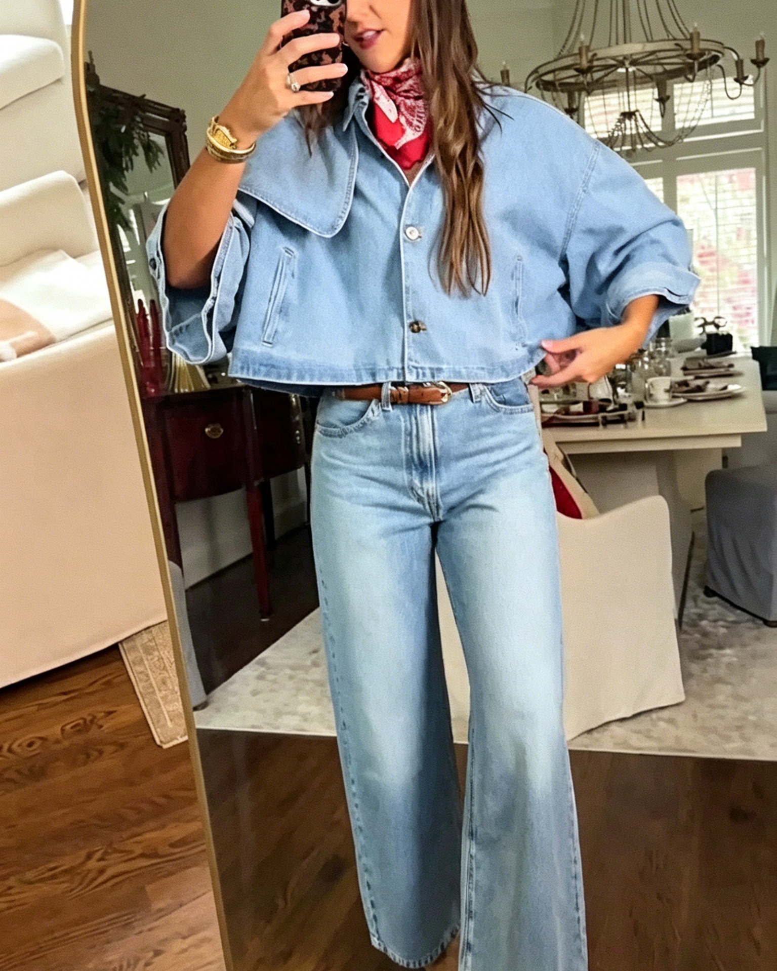 Cropped Wide Lapel Light Wash Denim Jacket