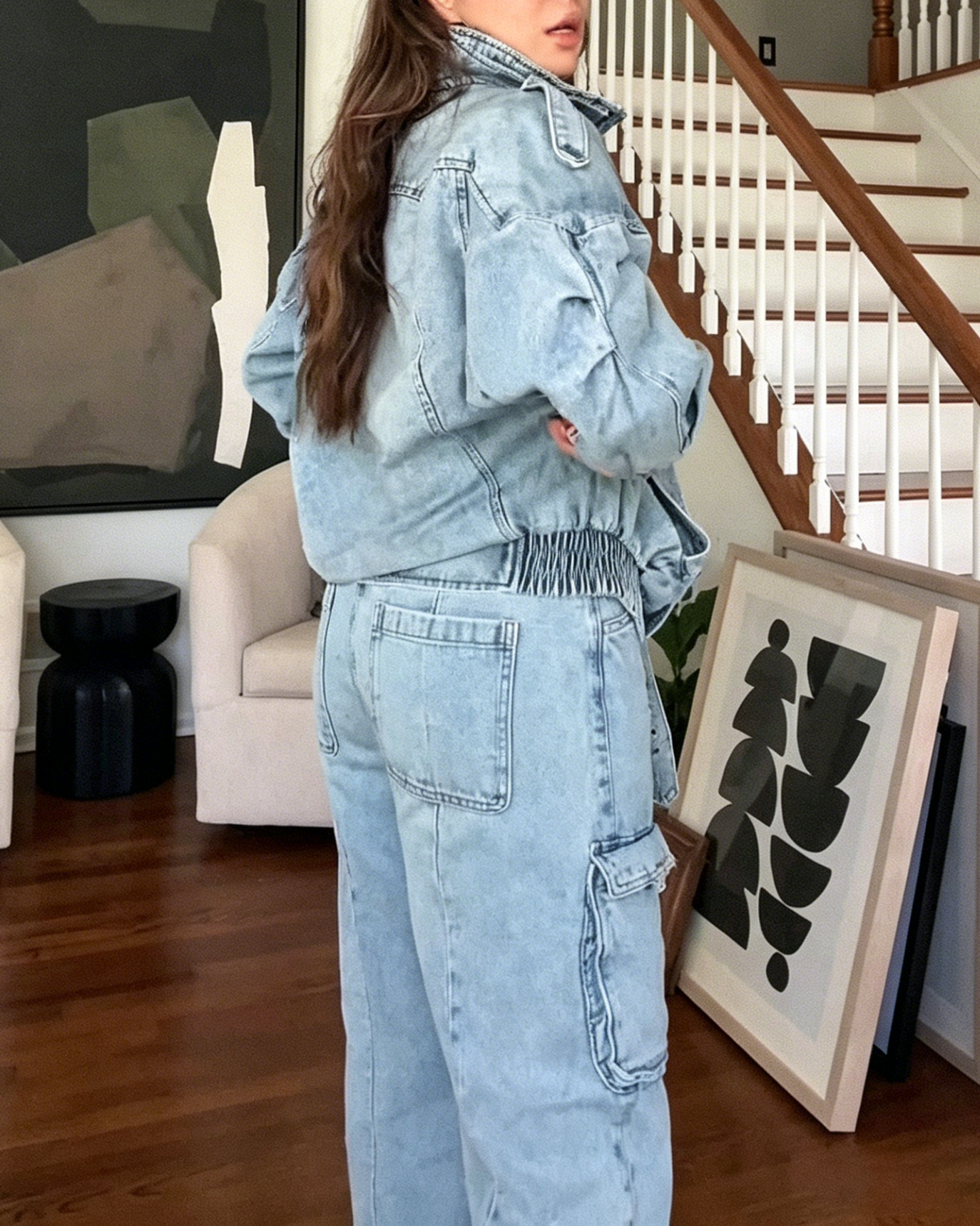 Padded Washed Denim Bomber Jacket