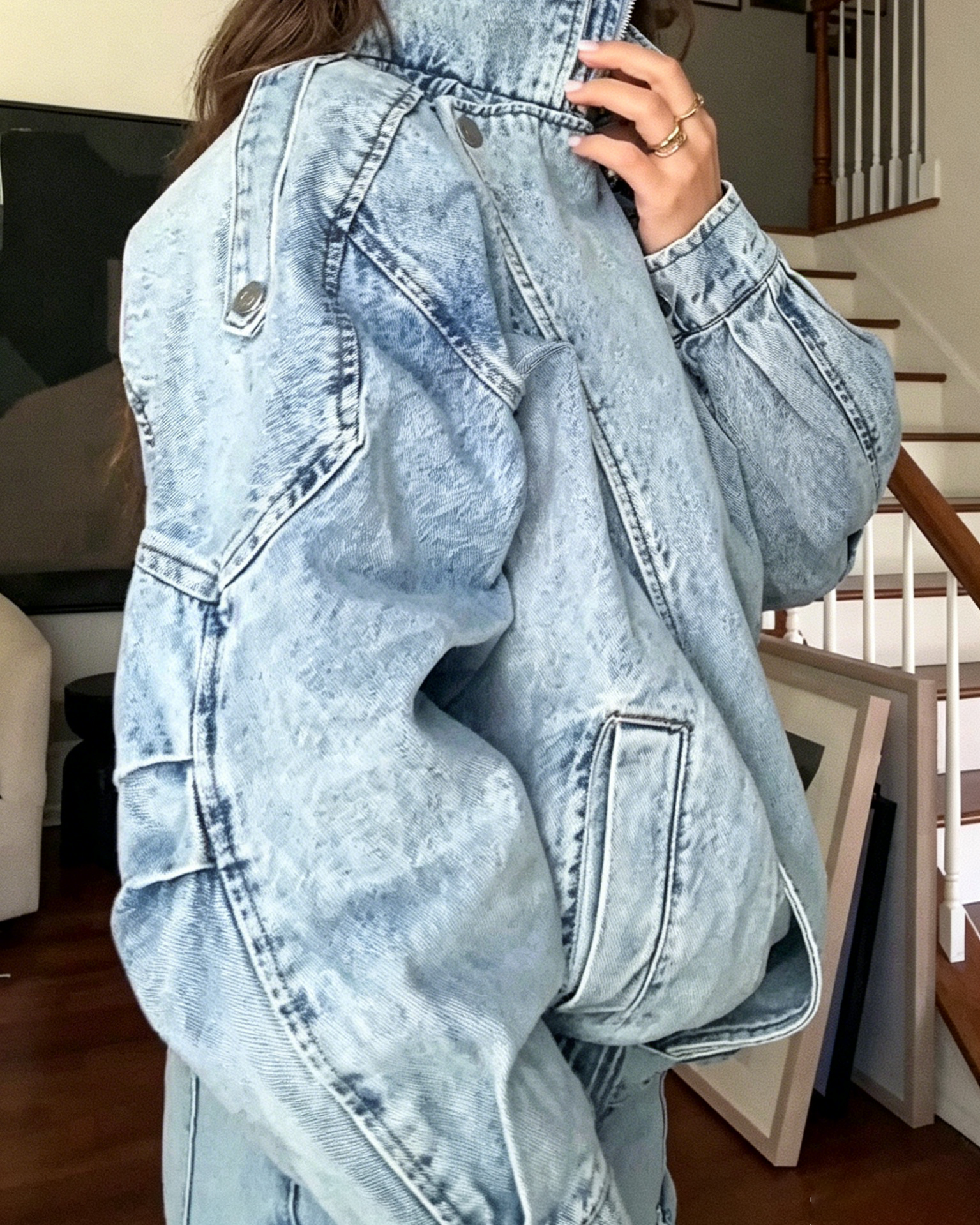 Padded Washed Denim Bomber Jacket