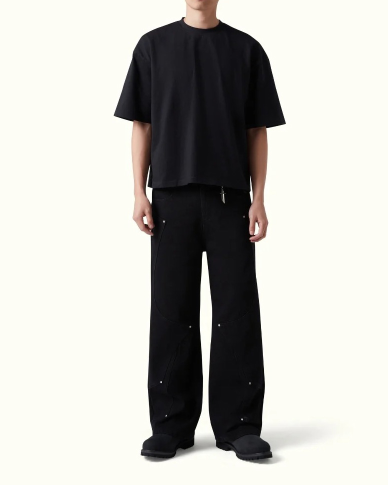 Knight & Floral Embroidered Black Baggy Jeans - Gothic Streetwear Wide Leg Denim Pants