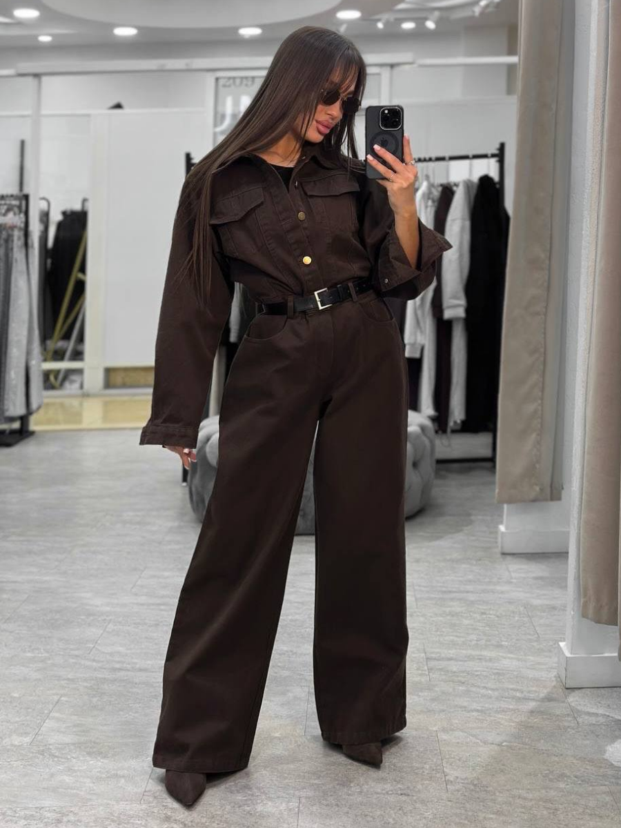 Slim Waist Belted Wide Leg Jumpsuit With Pocket Detail