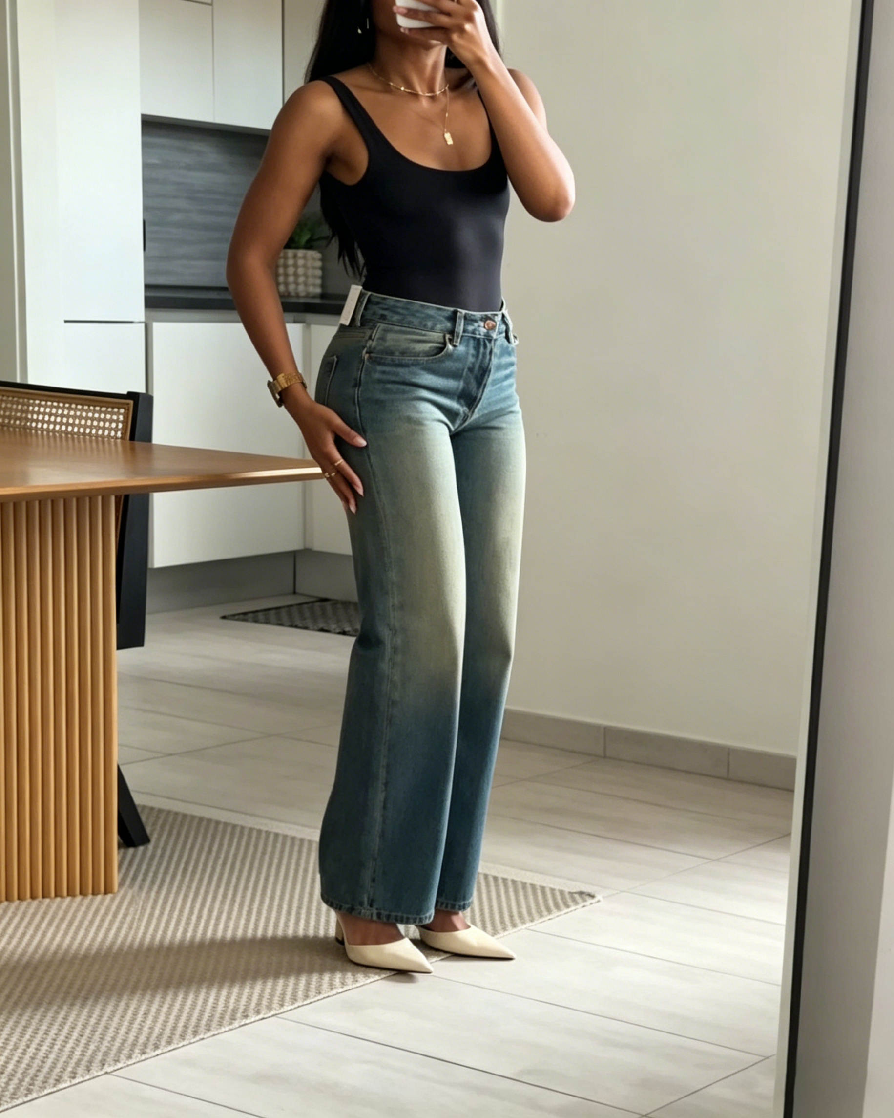Vintage Light Wash High Waisted Straight Leg Denim Jeans