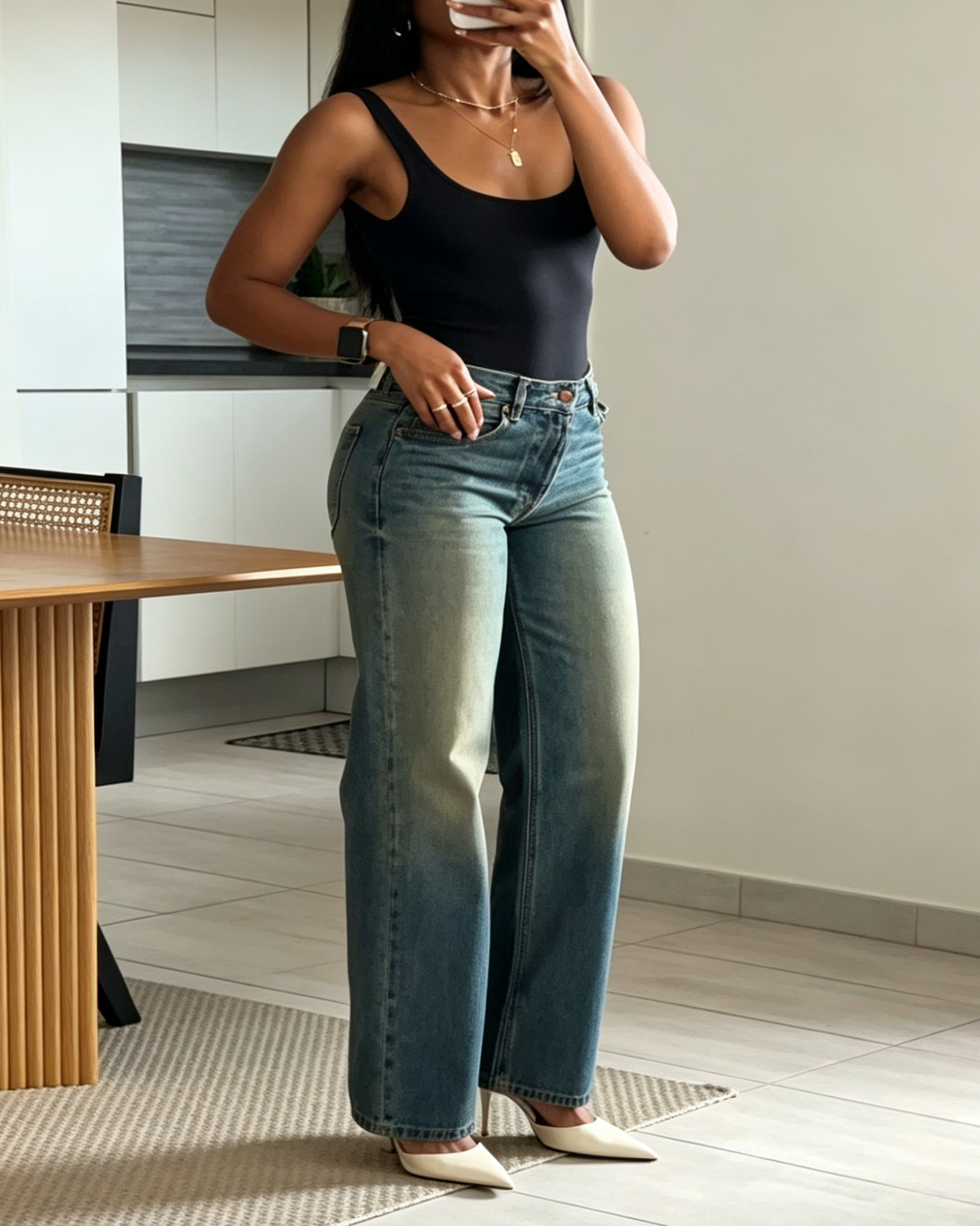 Vintage Light Wash High Waisted Straight Leg Denim Jeans