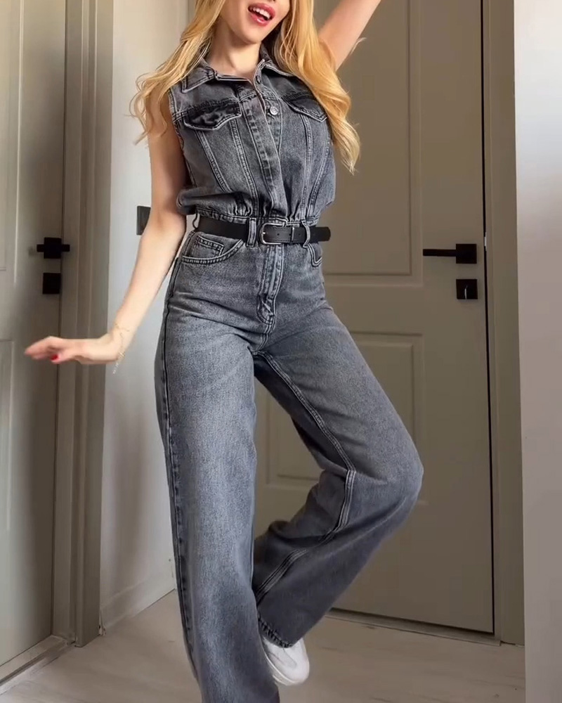 Ladies' Spring American Retro Sleeveless Wide Leg Cowboy jumpsuit
