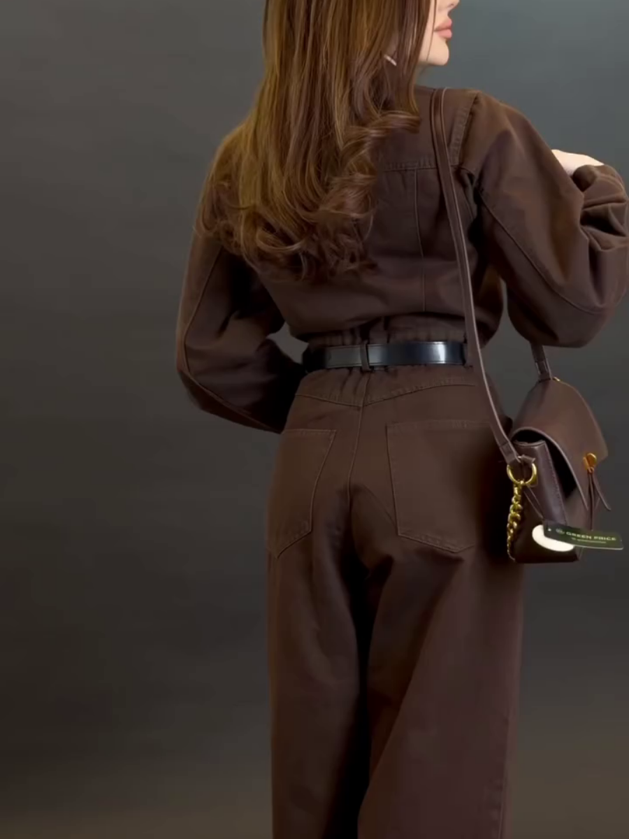 Slim Waist Belted Wide Leg Jumpsuit With Pocket Detail