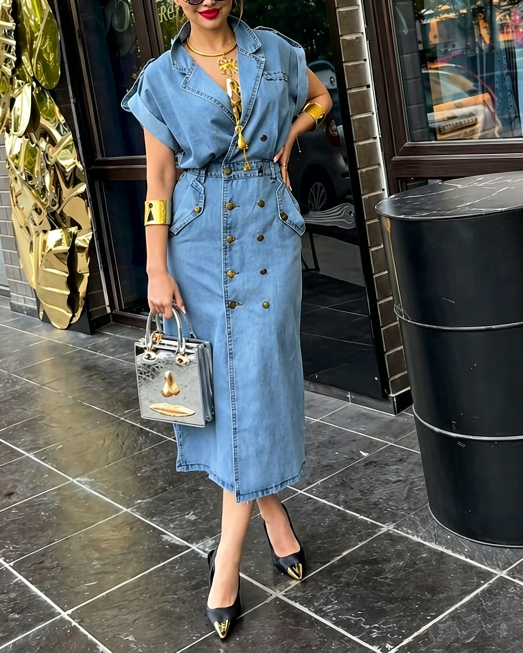 Women's Spring and Summer Comfortable Placket Breasted Denim Dress