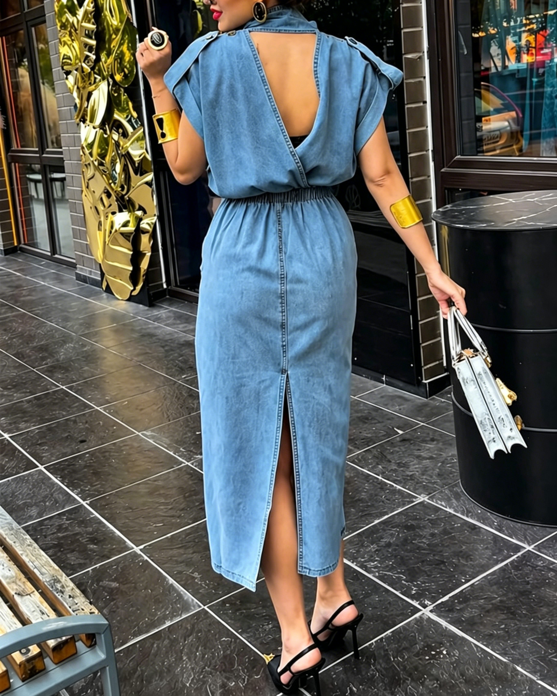 Women's Spring and Summer Comfortable Placket Breasted Denim Dress