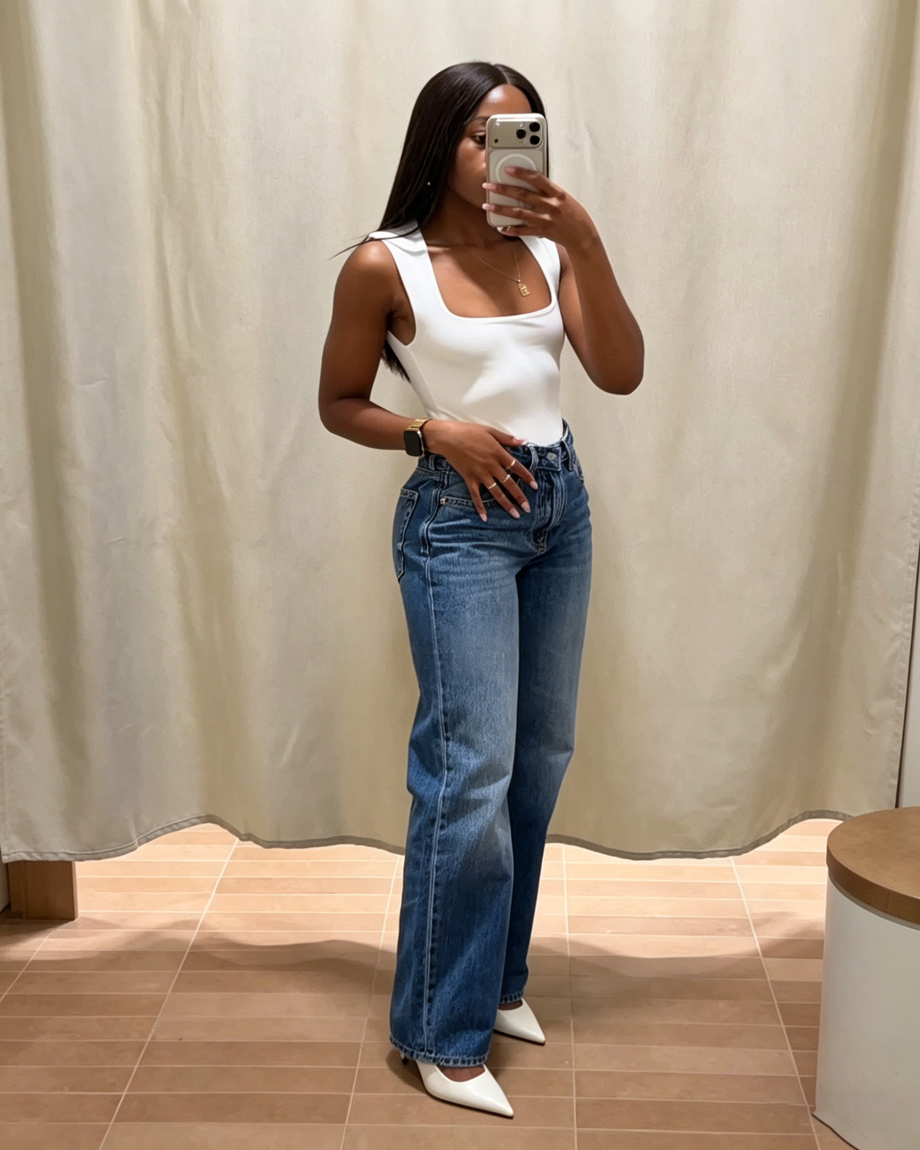 Classic Medium Blue High Waisted Loose Fit Denim Jeans