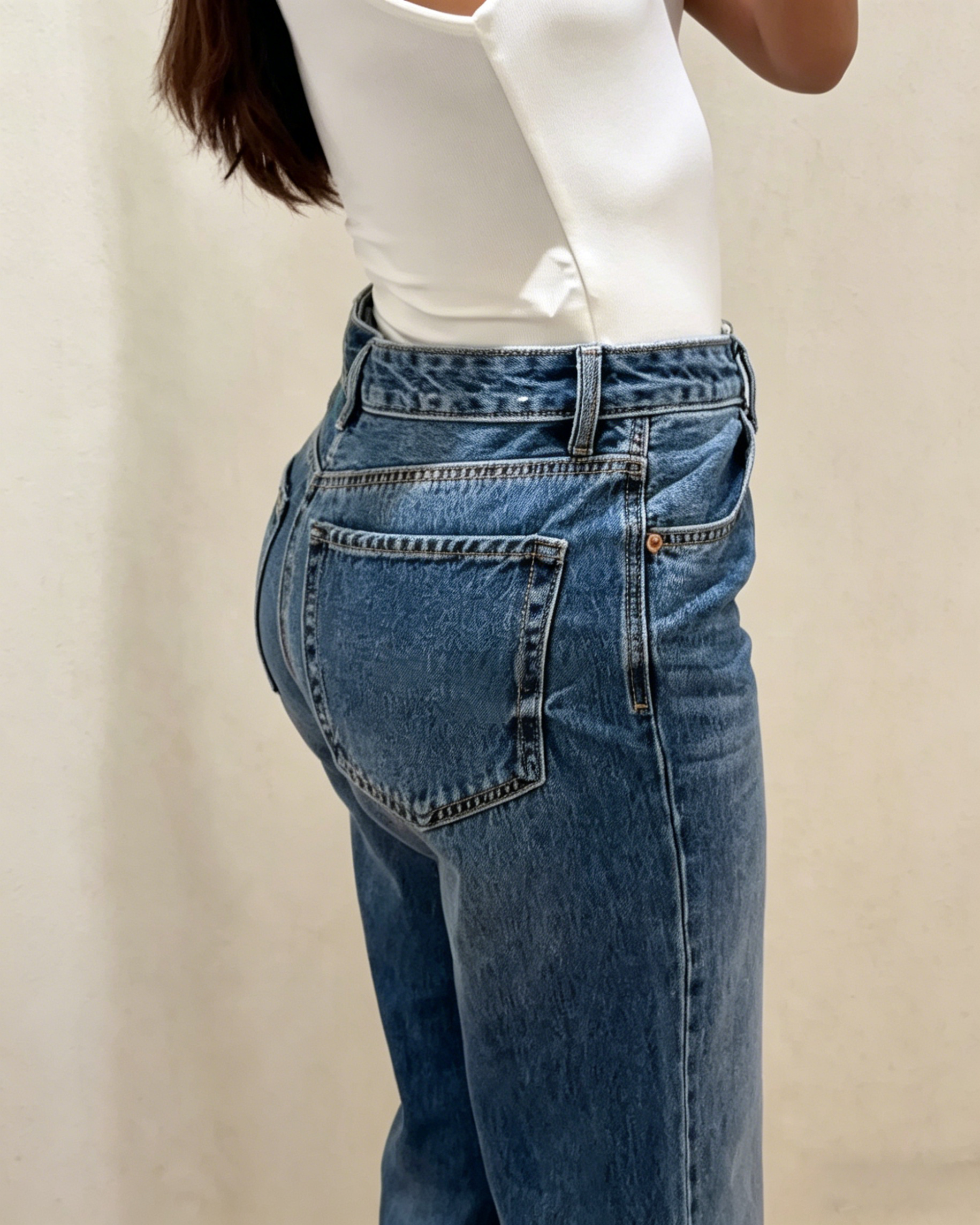Classic Medium Blue High Waisted Loose Fit Denim Jeans