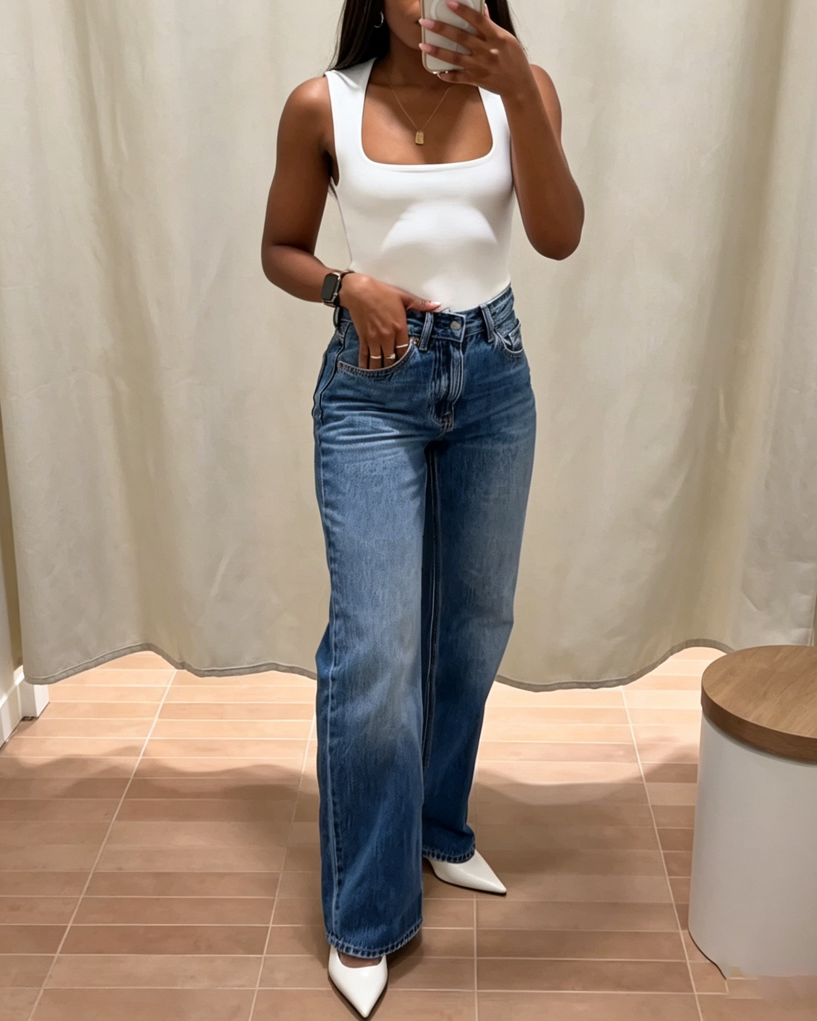 Classic Medium Blue High Waisted Loose Fit Denim Jeans