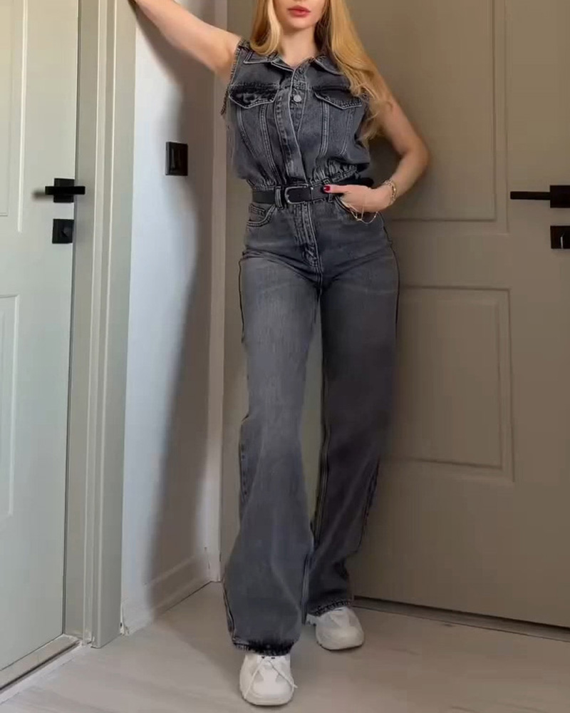 Ladies' Spring American Retro Sleeveless Wide Leg Cowboy jumpsuit