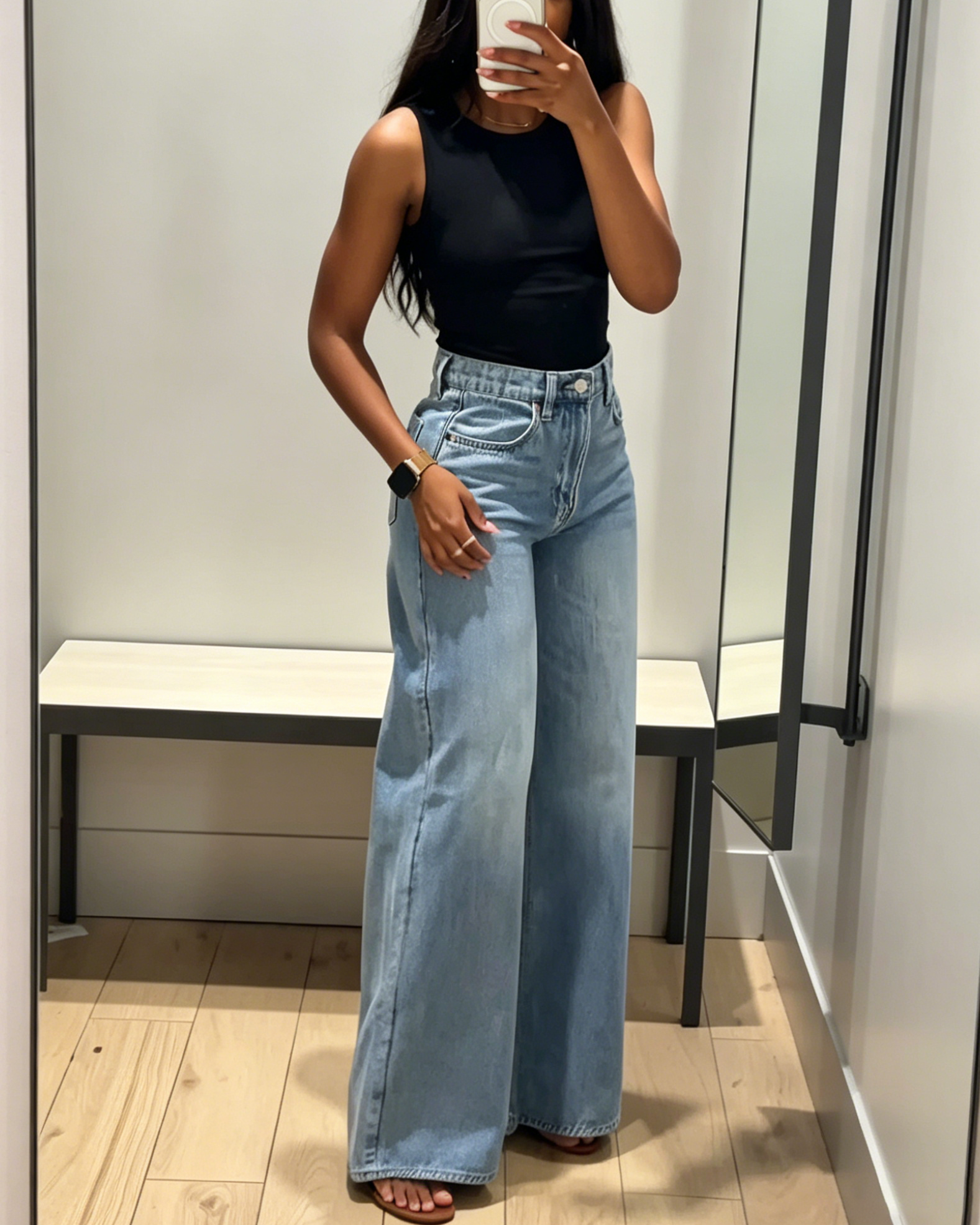 Light Blue High Waisted Baggy Wide Leg Denim Jeans
