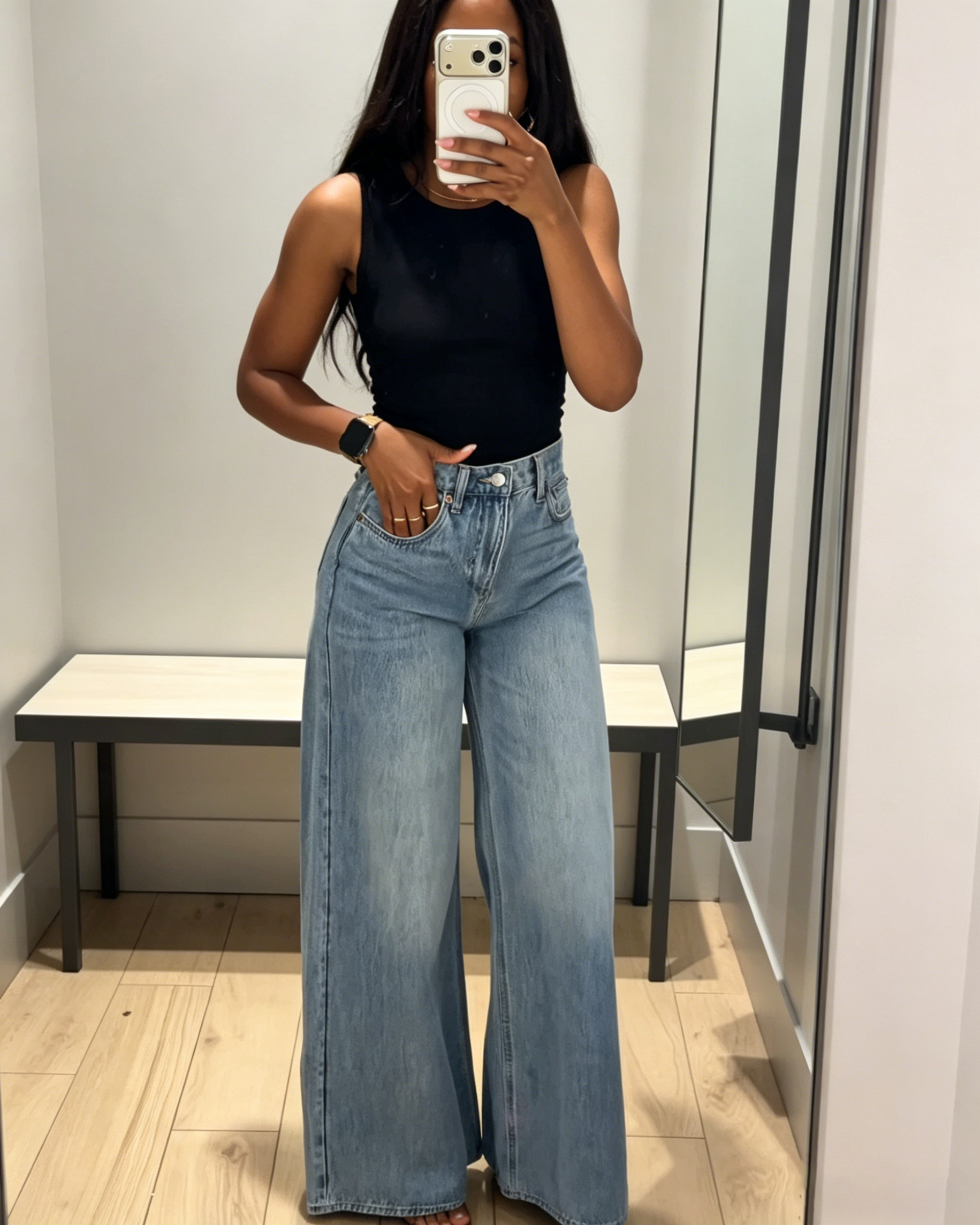 Light Blue High Waisted Baggy Wide Leg Denim Jeans