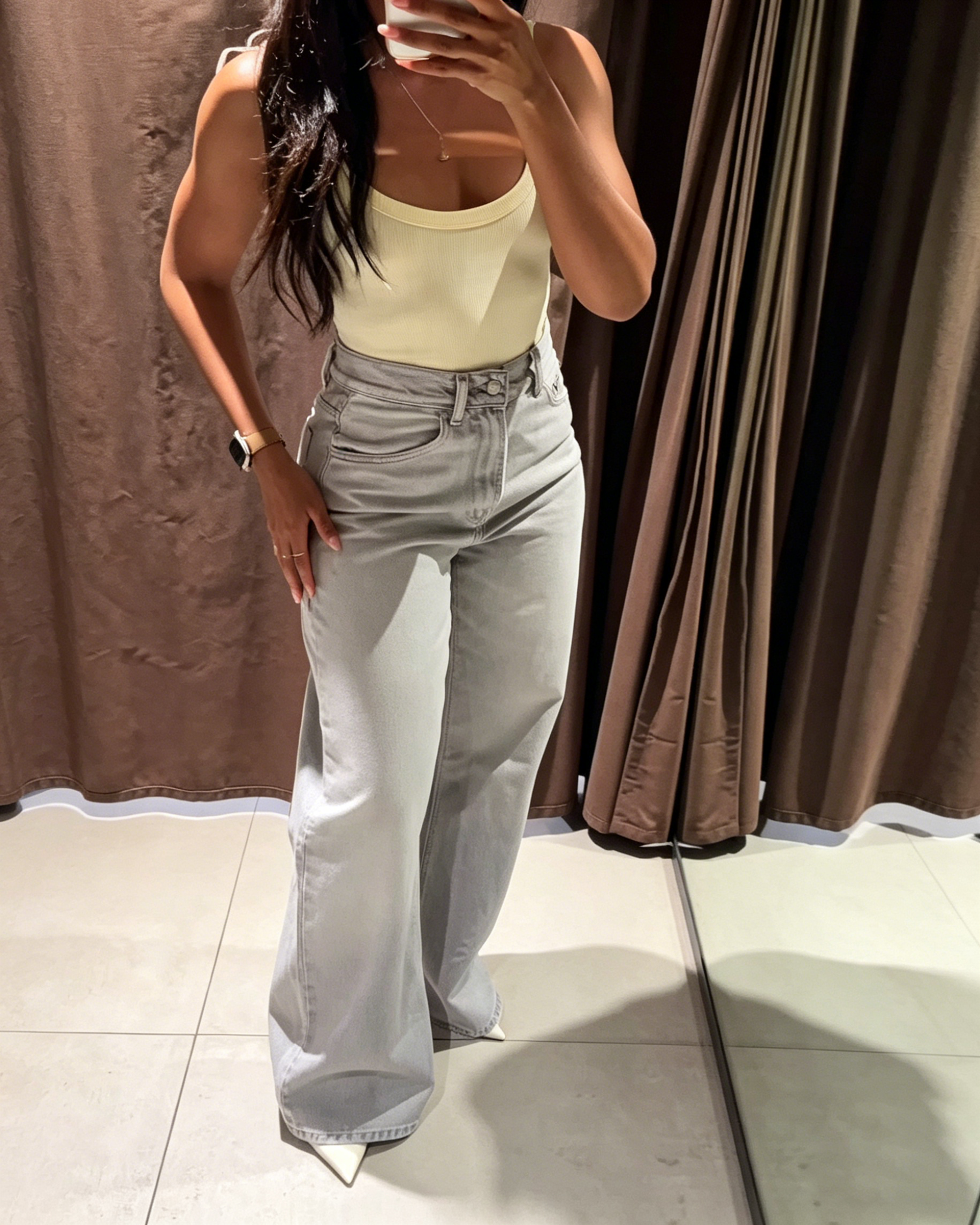 Light Gray Washed High Waisted Wide Leg Denim Jeans