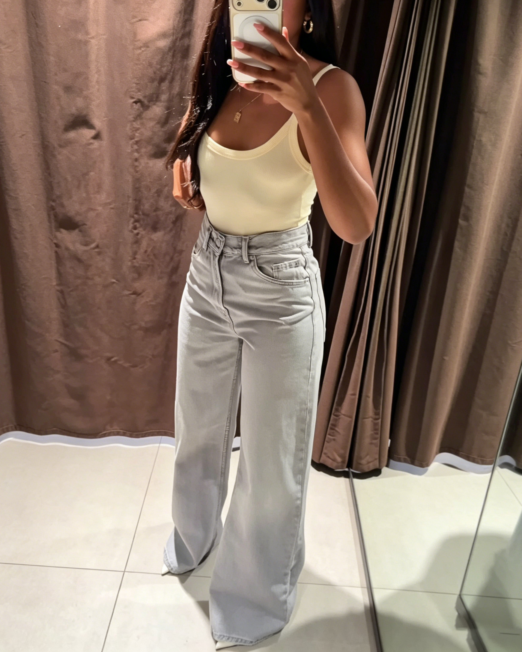 Light Gray Washed High Waisted Wide Leg Denim Jeans