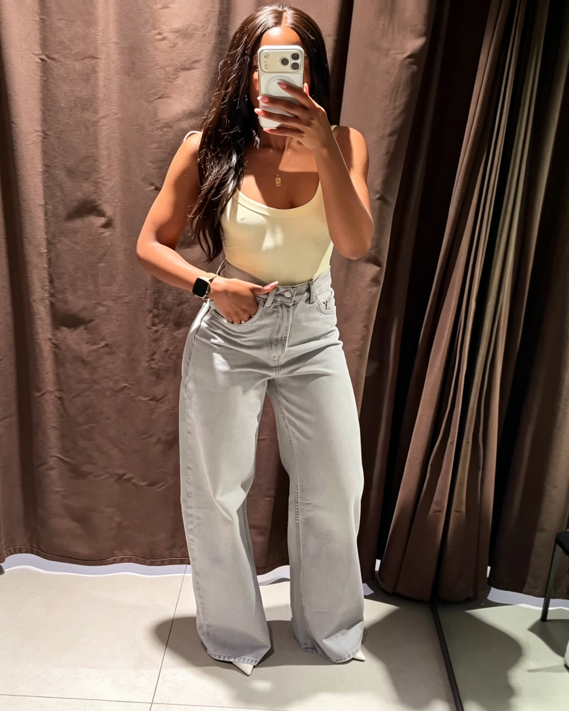 Light Gray Washed High Waisted Wide Leg Denim Jeans