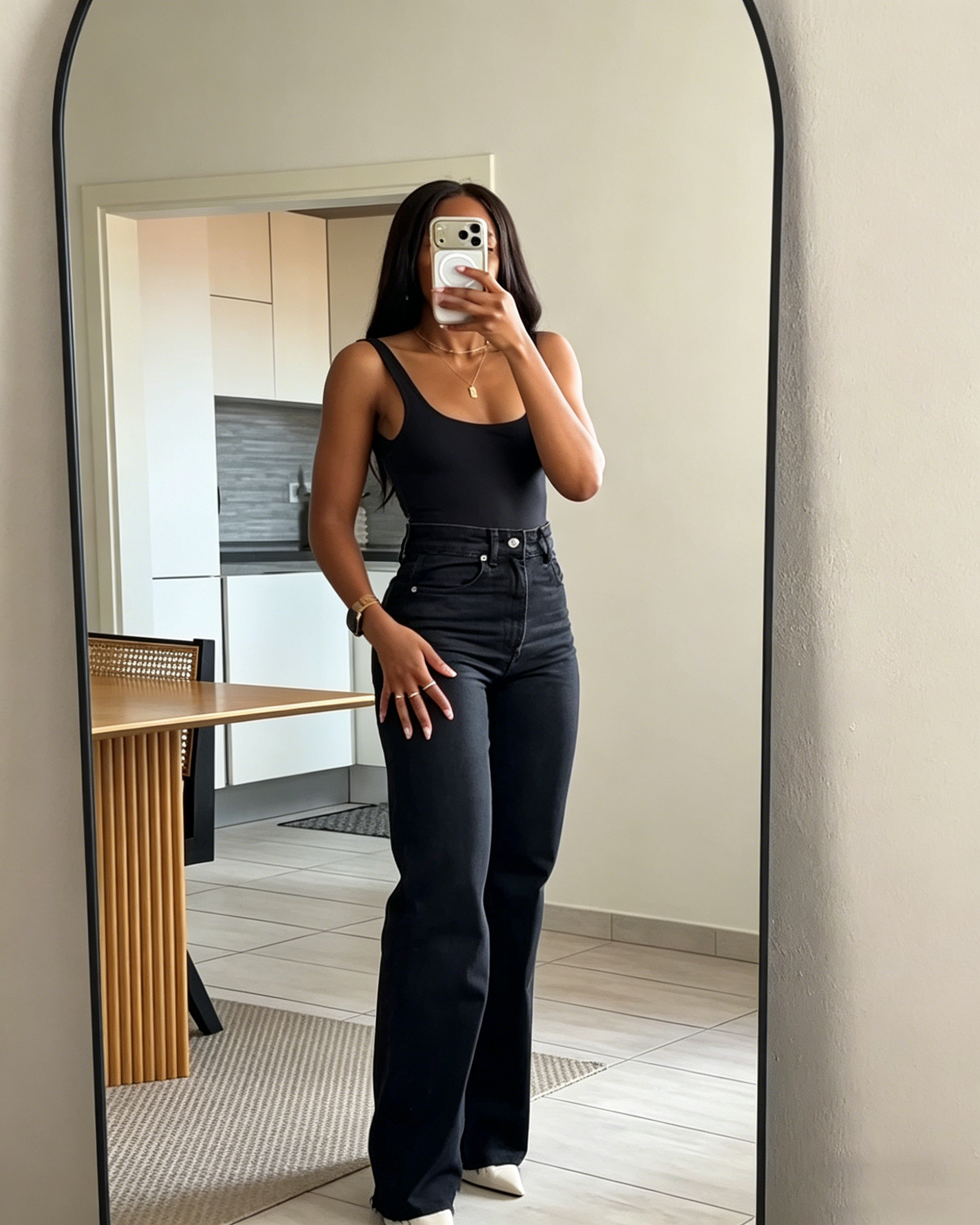 Black High Waisted Straight Leg Denim Jeans
