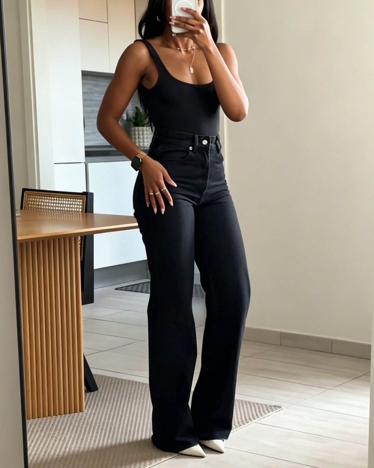 Black High Waisted Straight Leg Denim Jeans
