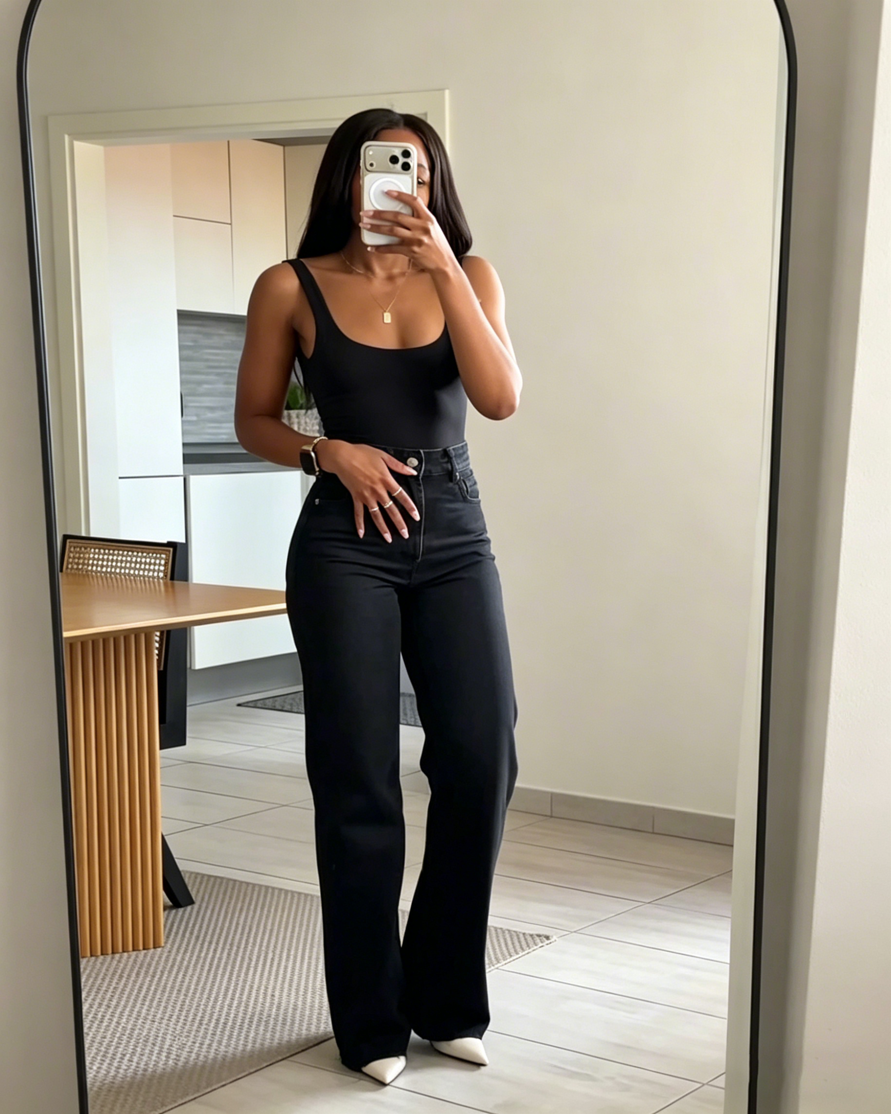 Black High Waisted Straight Leg Denim Jeans