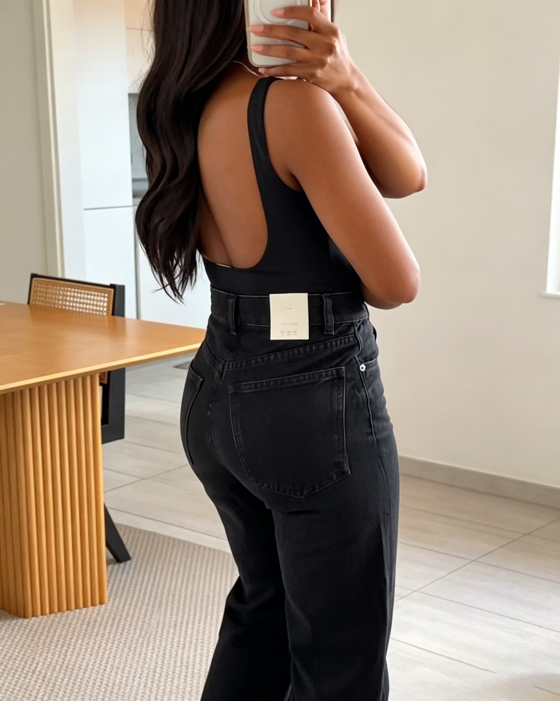 Black High Waisted Straight Leg Denim Jeans