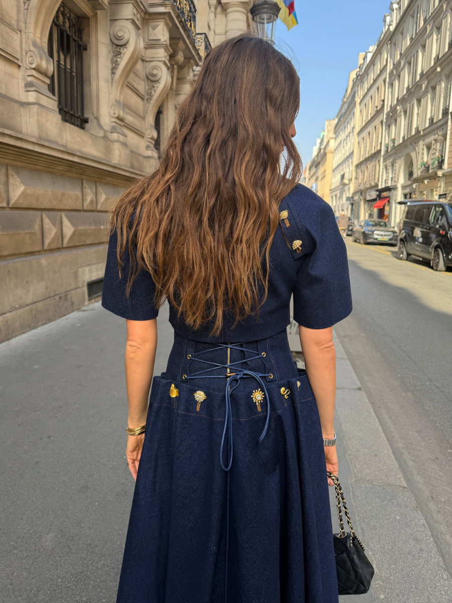 Luxury Button Detail Cropped Top And Flared Maxi Skirt Set