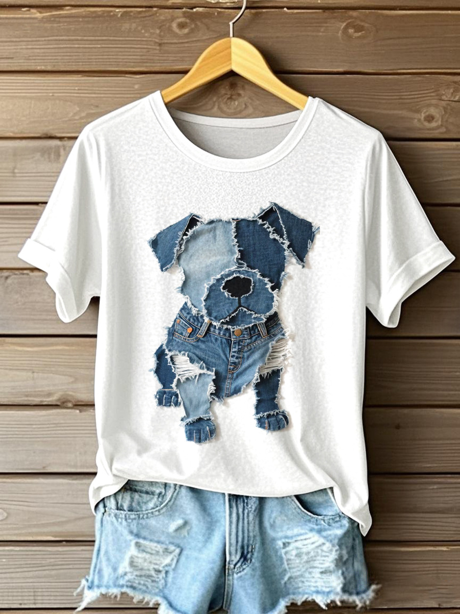 Creative Denim Animal Print T-Shirt