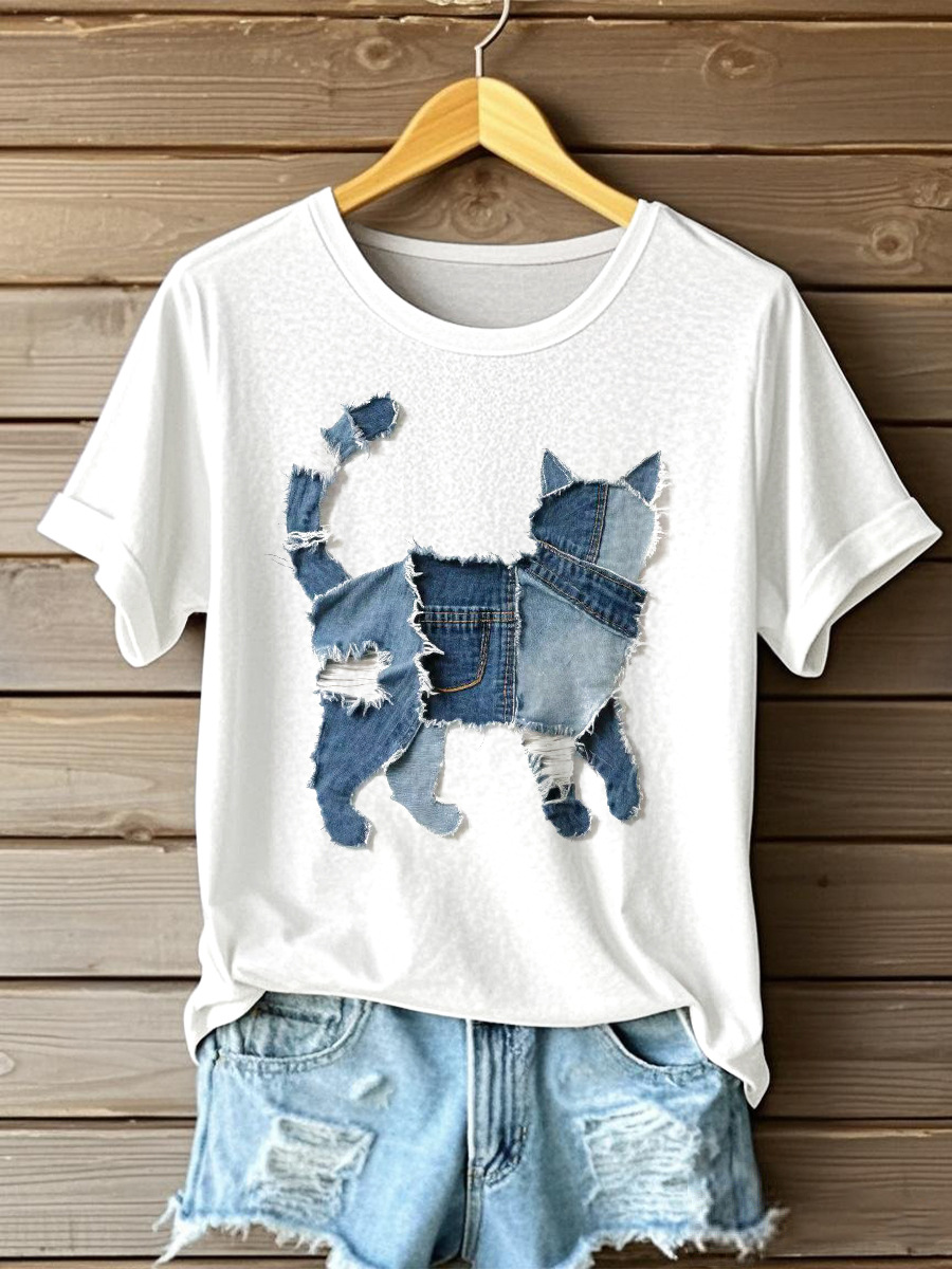 Creative Denim Animal Print T-Shirt