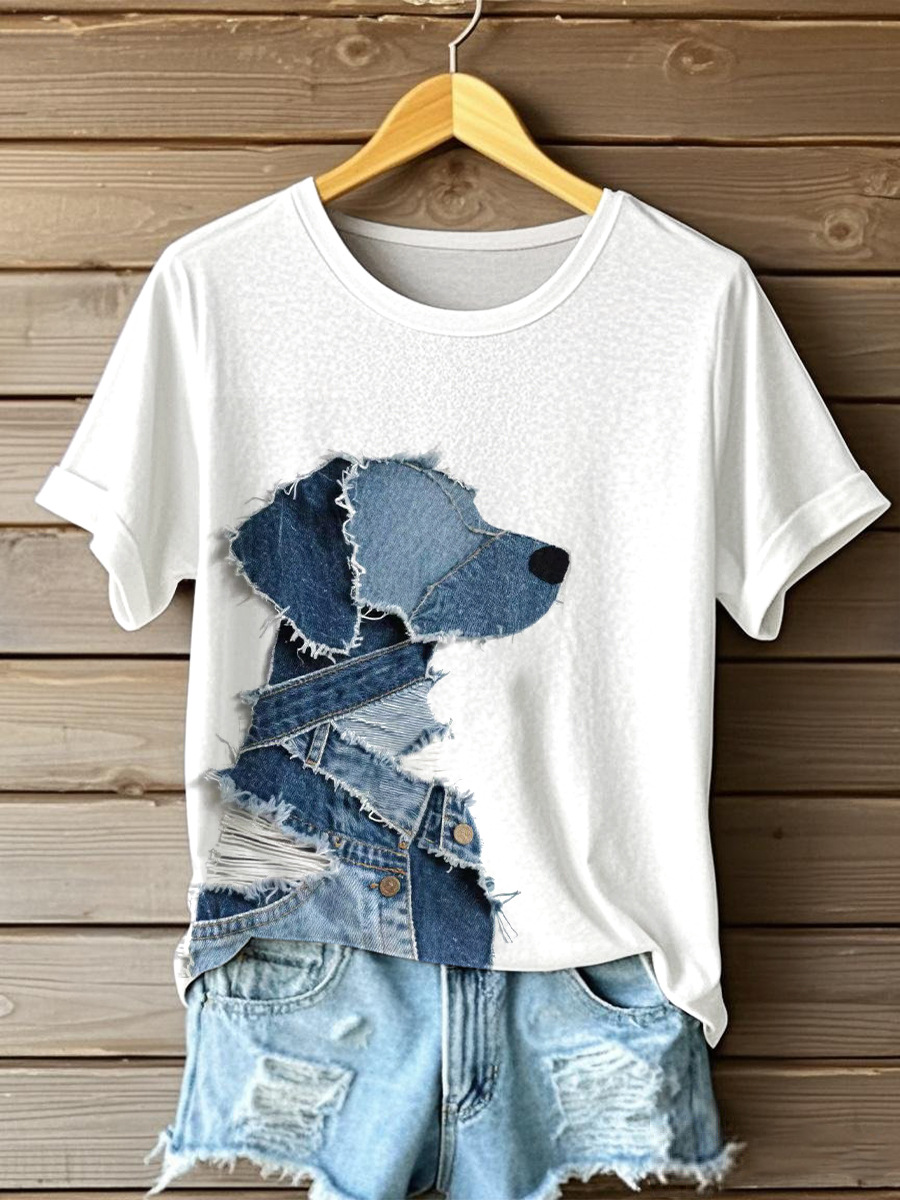 Creative Denim Animal Print T-Shirt