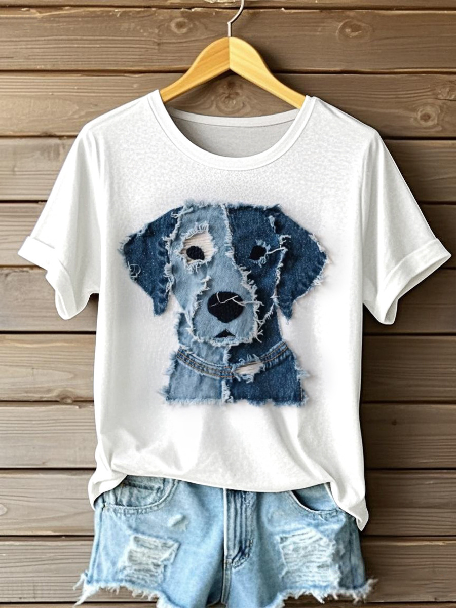 Creative Denim Animal Print T-Shirt