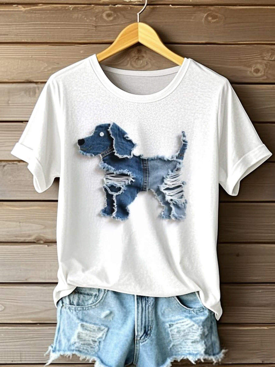 Creative Denim Animal Print T-Shirt